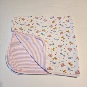 Kissy Kissy Noah's Ark baby blanket white pink giraffe elephant hippo